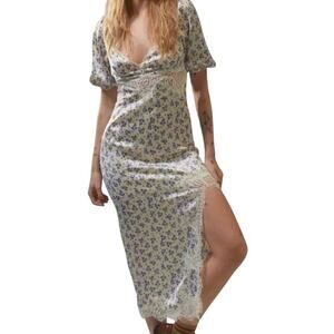 Urban Outfitters Lauren Lace-Trim Floral Midi Dress Size XL Satin Lined Cottage